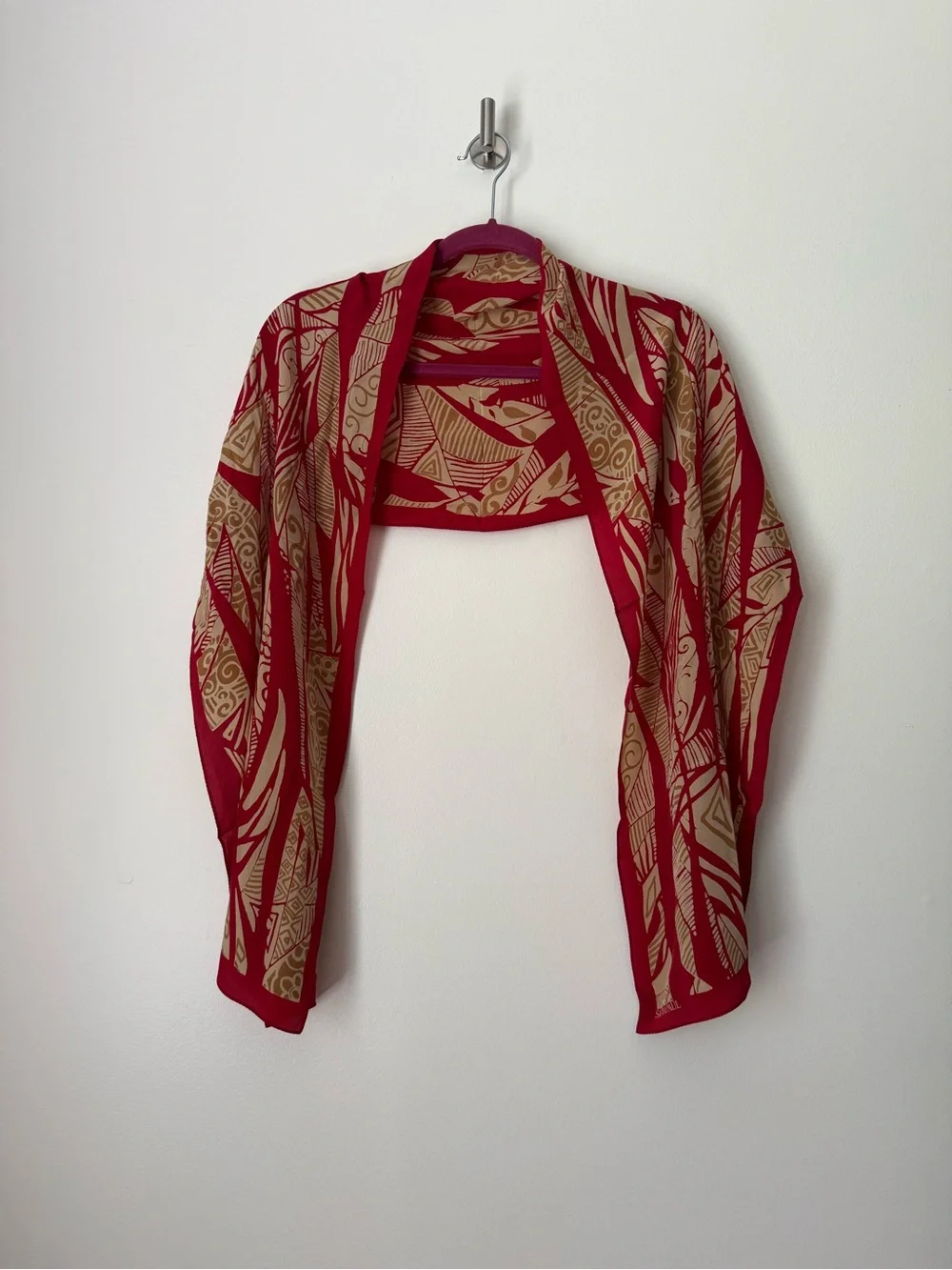 Satya Paul 100% Pure Silk Printed Scarf - Red & Beige Abstract Motif Luxury Wrap
